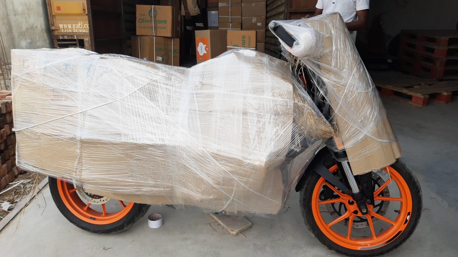 Motorcycle secured on dedicated transport carrier